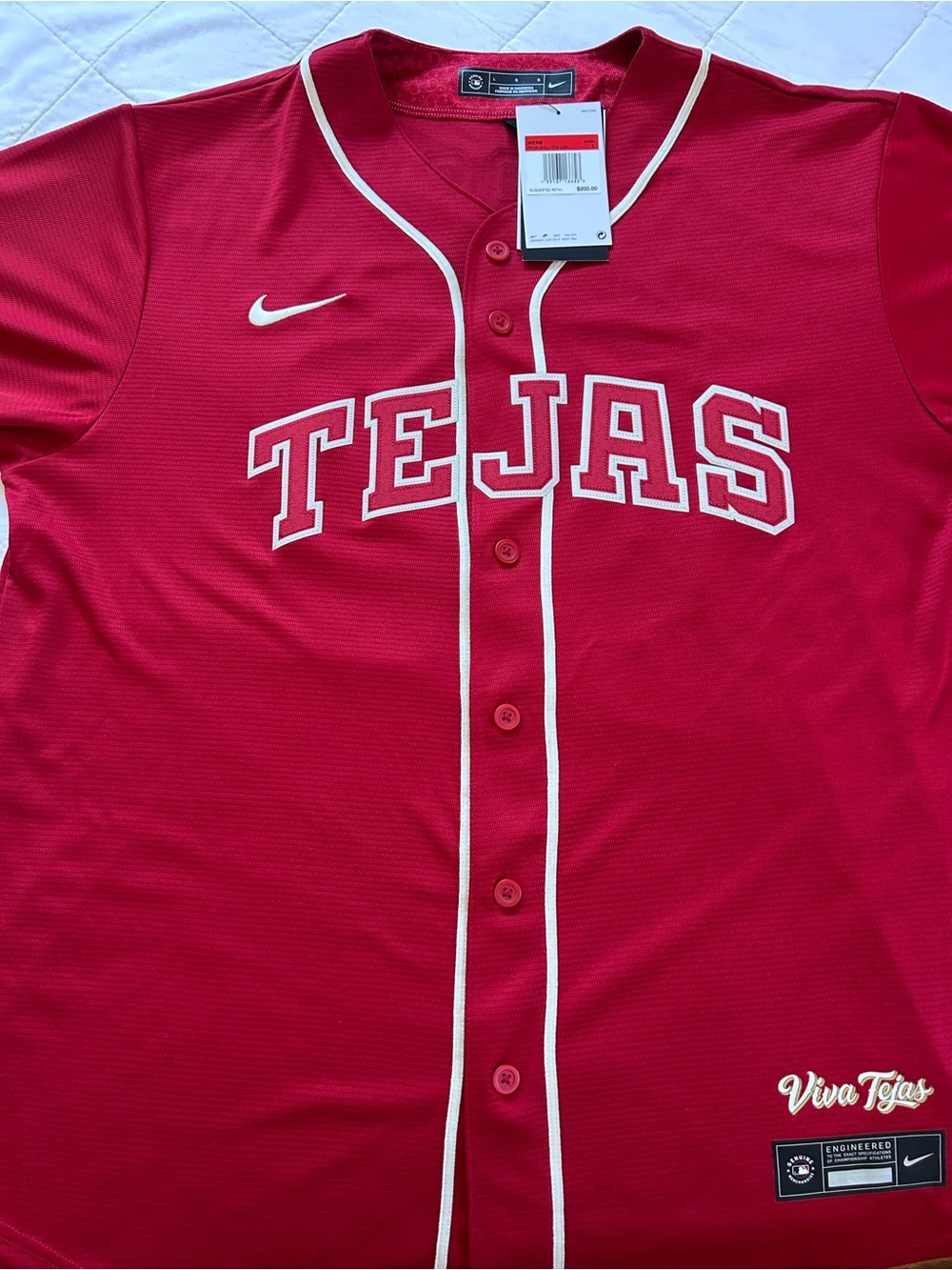 Nike Red & White 'TEJAS' Baseball Jersey